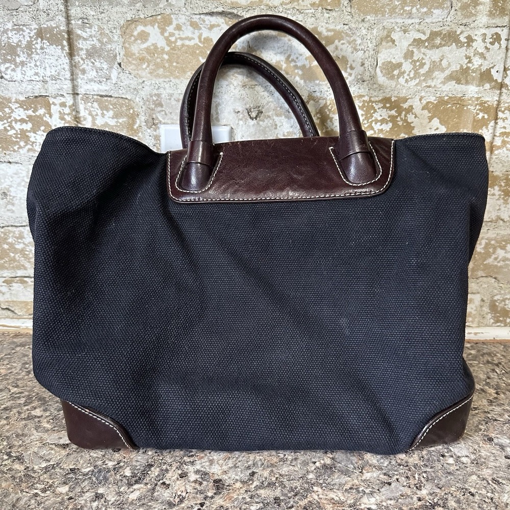 Levenger Fine Leather Tools Black Canvas Handle Pouch Carry All Shoulder bag
